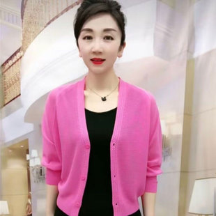 新款 时尚 女2023夏季 针织开衫 宽松休闲百搭纯色妈妈外套 减龄七分袖
