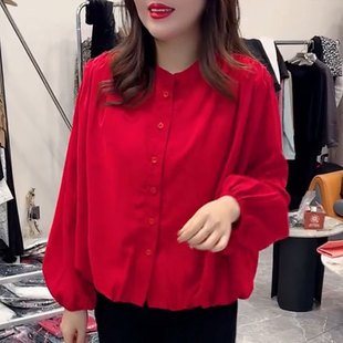 新款 简约时尚 女2024春装 衬衫 宽松遮肉百搭洋气妈妈上衣 休闲灯笼袖