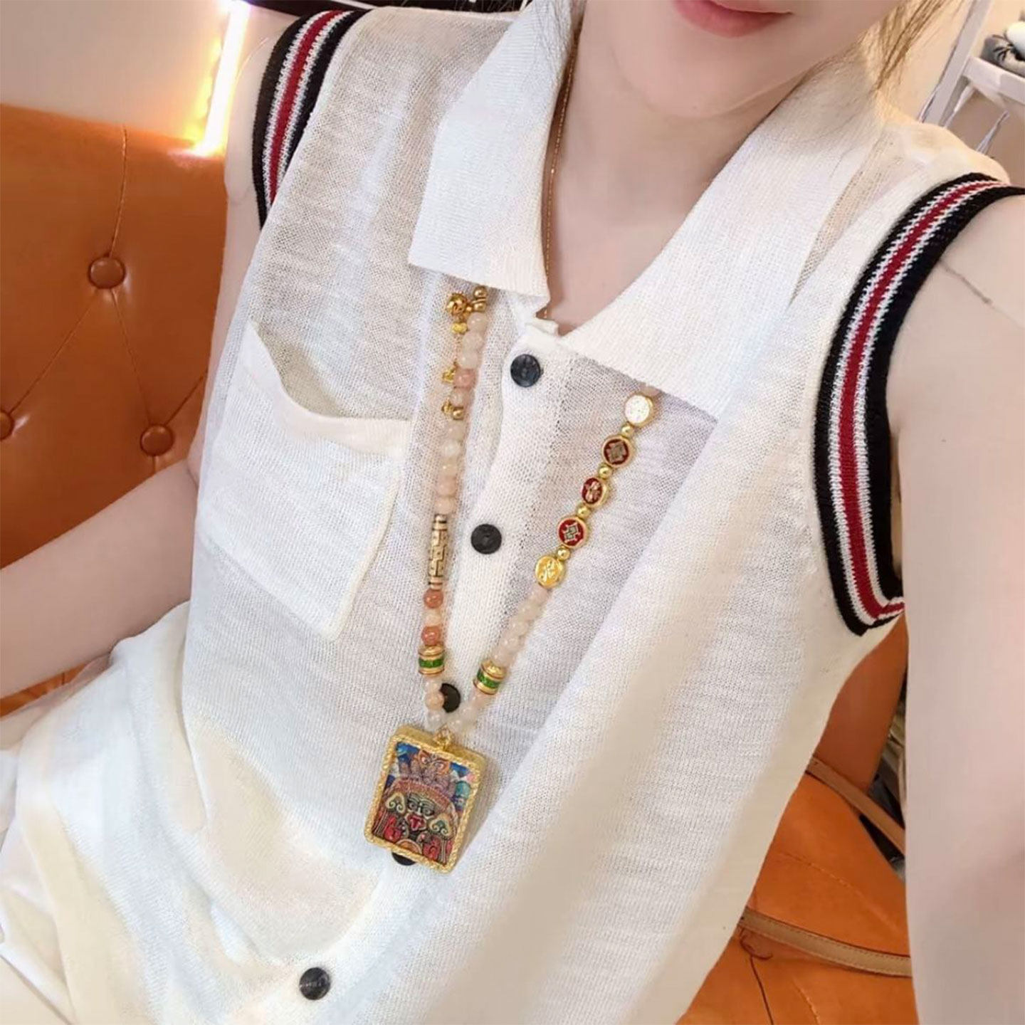 时尚薄款翻领无袖针织衫背心女士