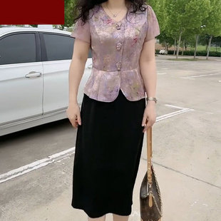 假两件拼接短袖连衣裙女2026夏季新款洋气减龄显瘦妈妈装裙子
