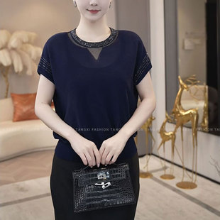 新款洋气圆领短袖薄款针织衫女2025夏季时尚百搭宽松显瘦减龄上衣