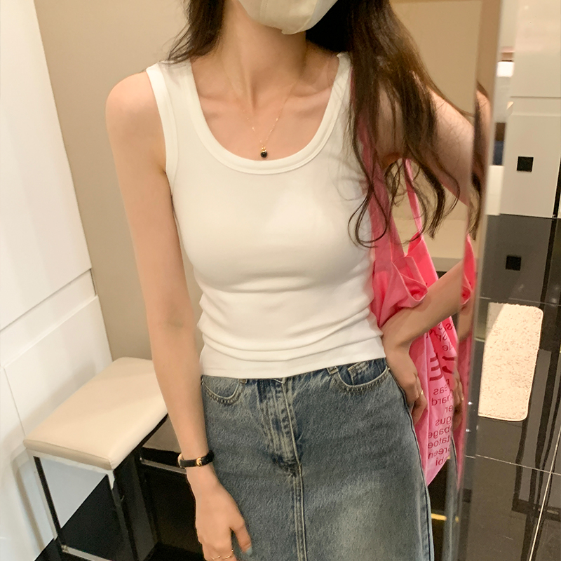 2024纯色百搭修身宽边吊带女法式小背心白色性感外穿女短款内搭潮