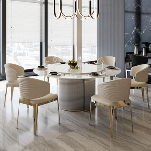 天然皇家冰玉大理石圆形餐桌轻奢高端别墅大平层天然奢石圆餐桌