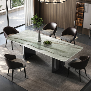轻奢现代高端别墅餐桌 天然绿野仙踪大理石餐桌长方形家用意式