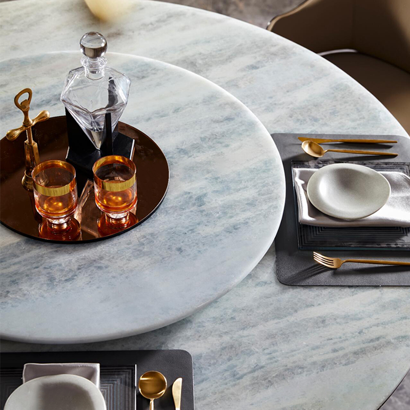 带转盘天然奢石蓝水晶圆餐桌