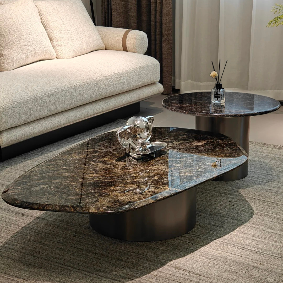 天然熊猫白铂金钻奢石茶几组合