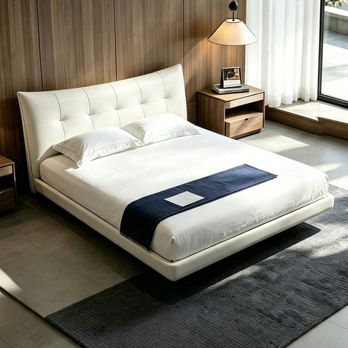 Poltrona白色轻奢真皮软包双人床