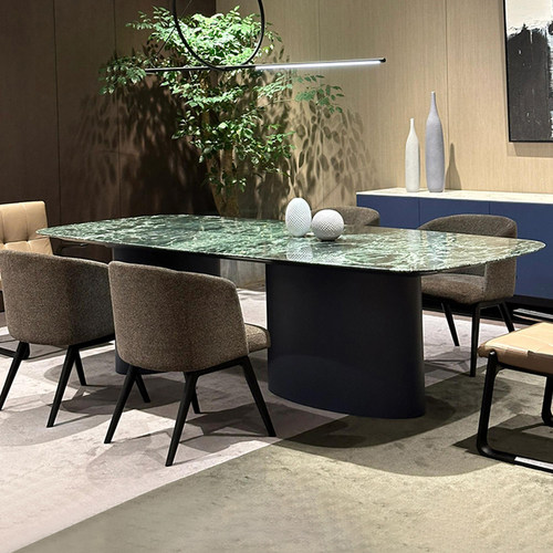 天然普拉达绿奢石餐桌意式极简轻奢高档别墅餐厅 天然大理石饭桌