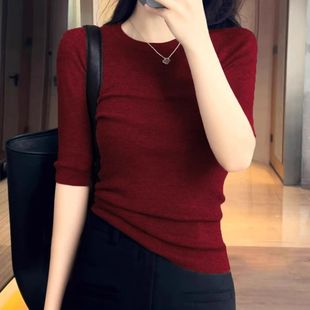洋气简约圆领套头上衣女装 气质百搭针织打底衫 新款 2025春季