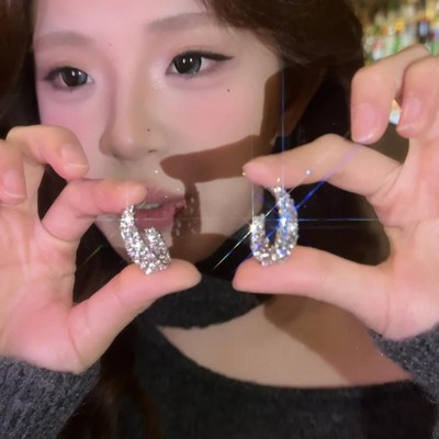 橘几铜合金耳饰普通金属简约满钻耳圈耳环设计高级半圈耳钉新款耳