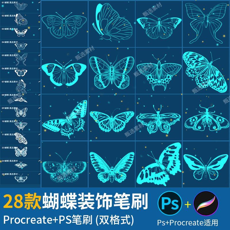 procreate笔刷手绘梦幻唯美蝴蝶飞舞辅助线稿ps笔刷绘画装饰素材