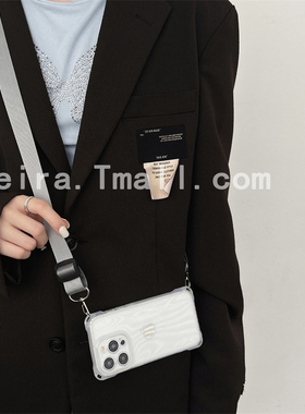 透明四角开孔斜跨绳手机壳适用小米Redmi Note13挂脖苹果12Turbo硅胶保护套K70肩带K60斜背K50 ultra防丢K40s