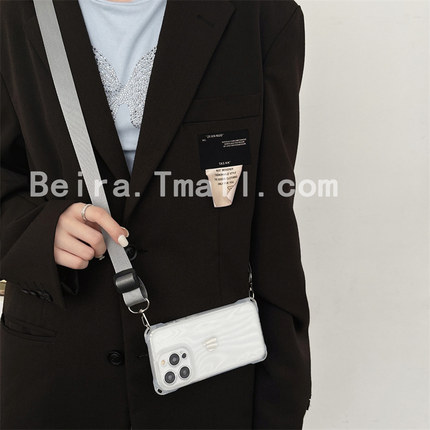 透明四角开孔斜跨绳手机壳适用小米Redmi Note13挂脖苹果12Turbo硅胶保护套K70肩带K60斜背K50 ultra防丢K40s