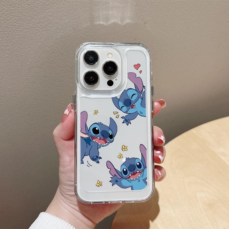 Happy史迪仔适用苹果16promax手机壳iPhone15透明14plus硬壳13保护套12mini创意11Pro卡通Xs软边防摔XR可爱