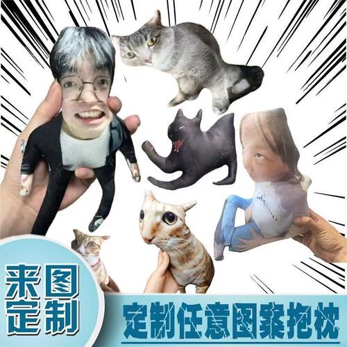 DIY来图照片定制抱枕异形有白边抱枕猫狗宠物玩偶定做靠垫礼物