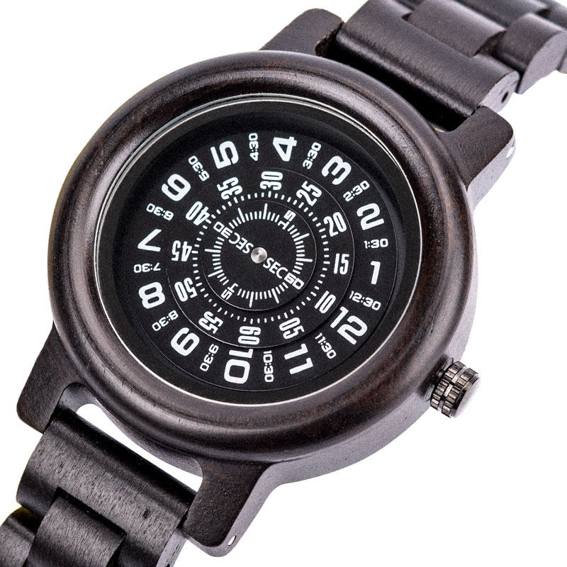 DODO DEER黑檀木质手表男转动数字表盘文艺复古男士实木表日韩风