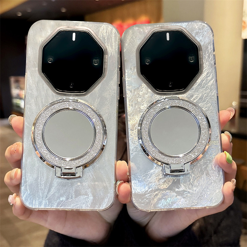 适用华为mate60rs非凡大师手机壳新款创意奢华女款闪粉镜面支架70保时捷保护套全包防摔40rs羽纱高档小众创意