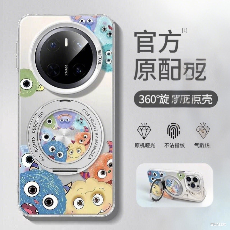 适用于华为mate70rs非凡大师手机壳新款可爱卡通小怪兽创意旋转支架60pro全包防摔保护套外壳高级感超薄硅胶