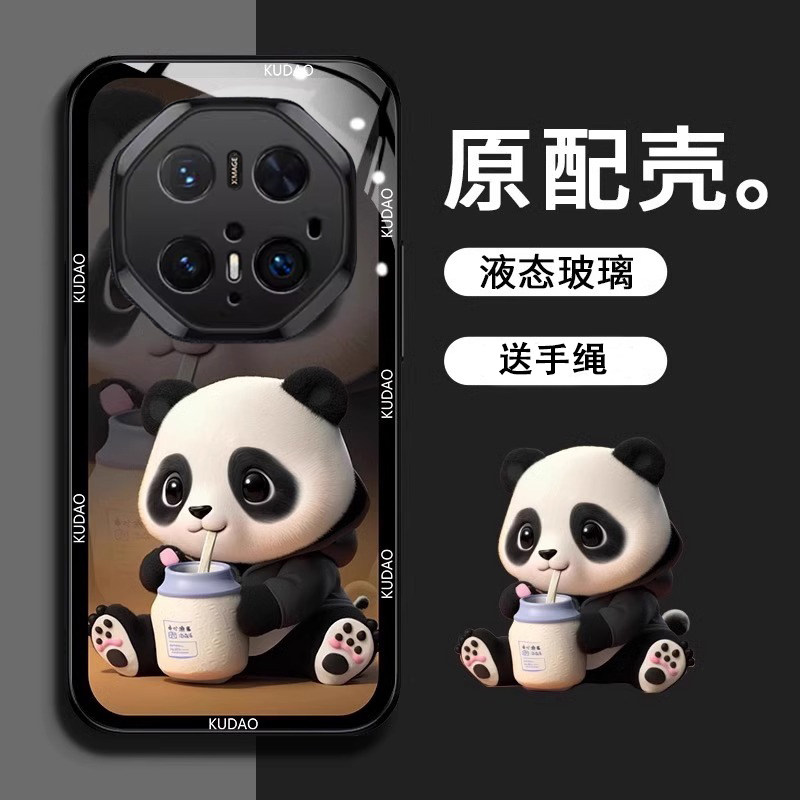 适用华为mate70rs非凡大师手机壳新款可爱卡通熊猫钢化玻璃硅胶60保时捷保护套镜头全包50创意40个性男女情侣