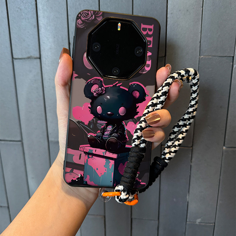 适用华为mate60rs非凡大师手机壳女款可爱卡通紫色小熊创意手链50rs保时捷保护套全包防摔高档真皮40奢华挂绳