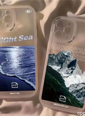 蓝色海边适用oppok1手机壳opporeno9/7/8pro潮流a72/a36/53/a96唯美k10/k5新款findx5pro时尚r11/r15/r17/a32