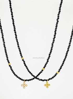 925纯银黑尖晶串珠项链锁骨链