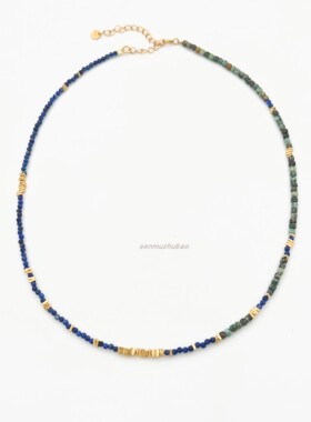 新中式青金石小碎金串珠项链小众高级感混色天然宝石项链叠搭颈链