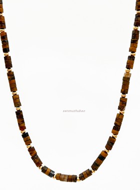 落日余晖纯银天然彩虎眼石手工串珠项链手链时髦个性叠戴撞色饰品