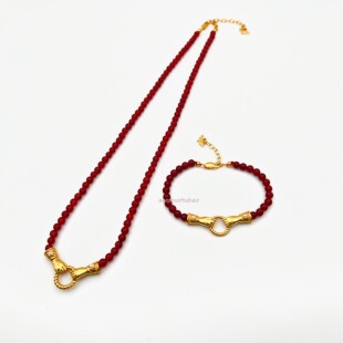 欧美小众时尚天然玛瑙手拉手项链红色串珠配饰高级感气质新年礼物
