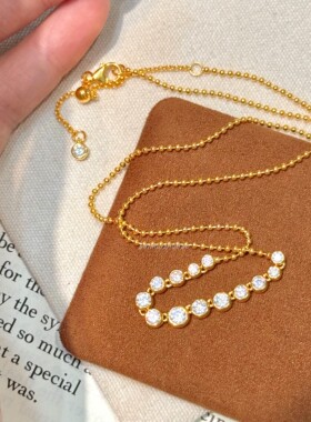 春夏欧美风S925纯银轻奢高级感爆闪时尚微笑泡泡钻项链可抽拉调节