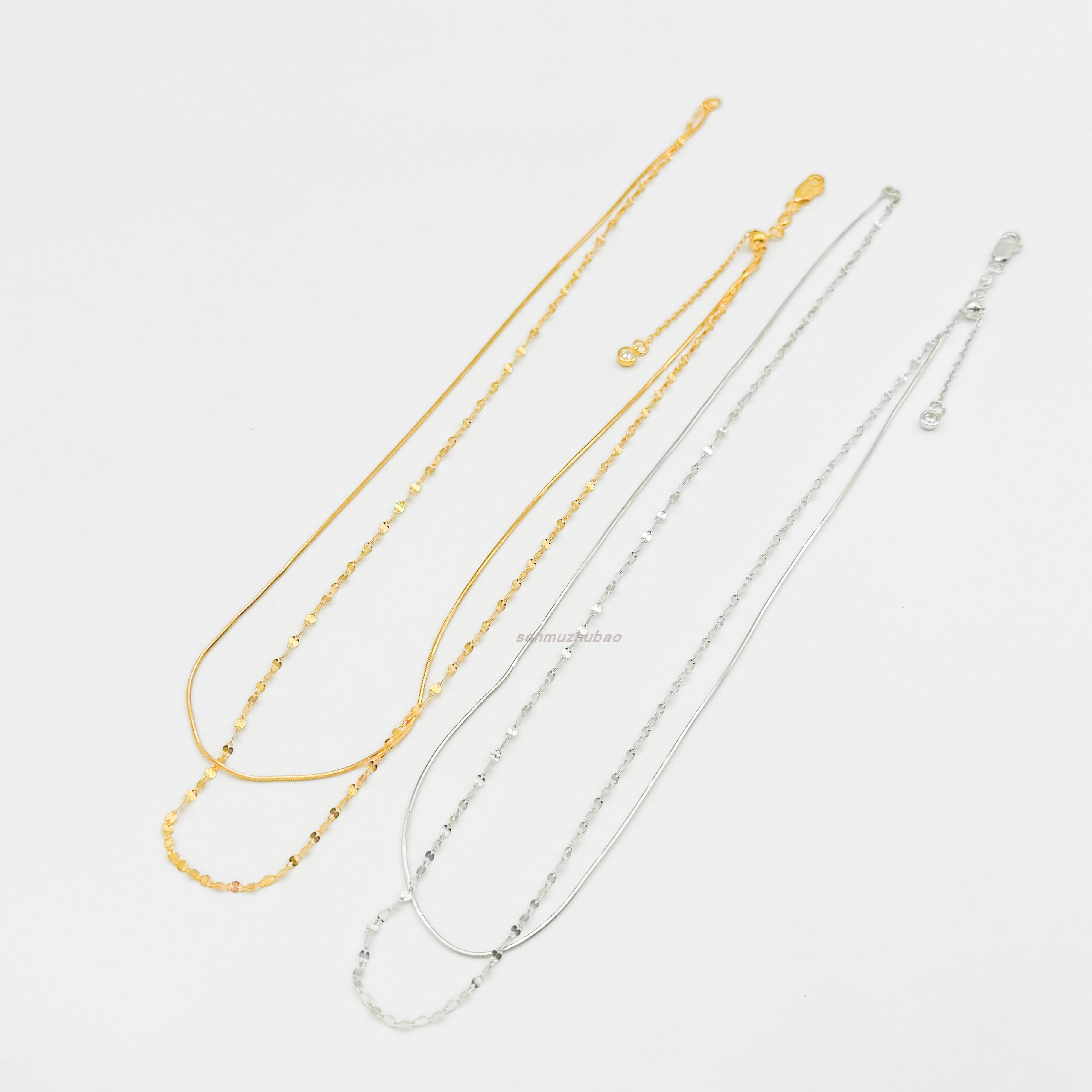 欧美跨境INS风简约百搭气质时尚叠戴饰品925纯银蛇骨嘴唇双层项链