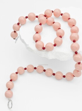 925纯银欧美Y2K甜心风粉色水晶安哥拉红串珠项链女生派对聚会度假