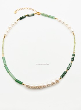 新中式竹节天然珍珠设计感复古绿色文艺优雅通勤百搭锁骨链项链女