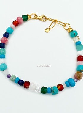 欧美自由宝石串珠手链彩色纯银轻奢小众波西米亚ins风新款女