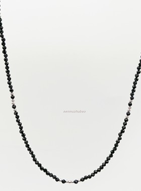 法国小众设计天然黑色尖晶石间珠纯银项链ins高级优雅简约锁骨链