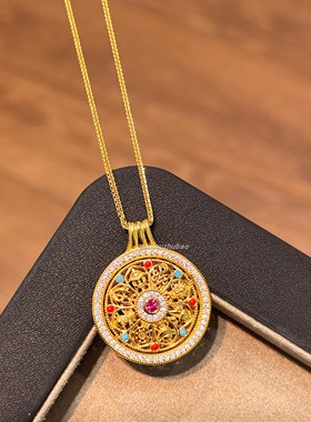 925纯银新中式复古国风镶钻松石罗盘项链金店同款时尚高级感轻奢