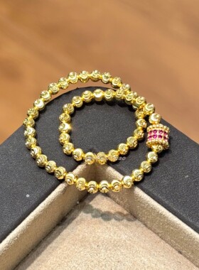 法式复古极简S925纯银轻奢爆闪红钻路路通弹力弯刀手链高级感时尚