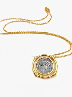 钱币古罗马幸运女神旋转吊坠项链