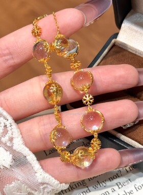 优雅925银夏季清凉感清透天然雪花白水晶小众设计感气质公主手链