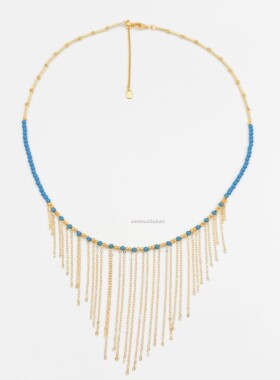 925银欧美风轻奢高级感设计感小众独特蓝松黑尖晶流苏项链晚宴风