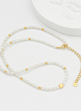 夏季甜美风极简法式复古跨境热销可叠戴项链女金珠米珠珍珠项链