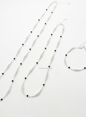 直播货源黑玛瑙项链小众设计气质圆珠锁骨链通体925银几何飞碟