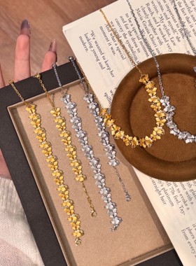 S925纯银轻奢高级感新款拉丝蝴蝶手链项链套装女气质小众设计时尚