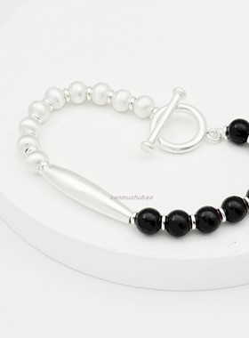 ins风韩风清冷感艺术黄铜黑檀木拉丝手链个性高级感简约设计感女