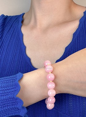 小清新粉色马来玉手链手串