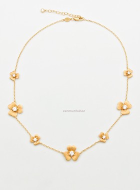 法式三叶花拉丝多花项链