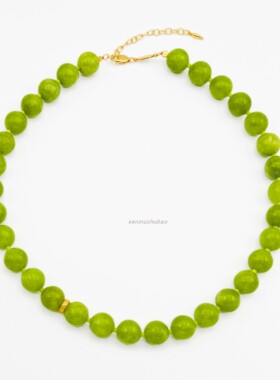 春季新款法式复古浪漫小清新925纯银马来玉麻花圈10mm项链轻奢风