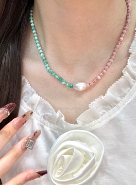 925银粉绿马来玉间珠项链甜美风女高级感夏季气质轻奢百搭锁骨链