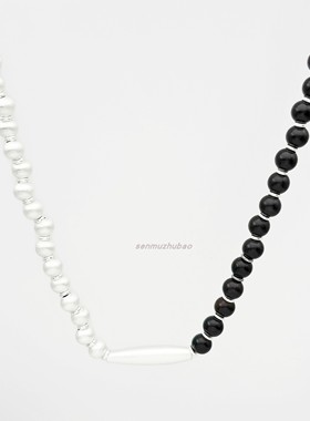 韩风ins极简风铜磨砂球黑檀木拼接两戴项链小众高级感设计感百搭