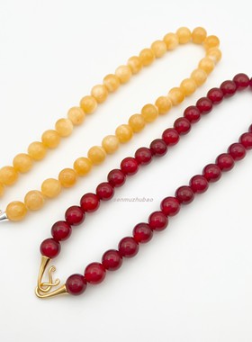 丹麦小众设计红玛瑙米黄玉纯银项链时尚个性夸张轻奢简约锁骨链